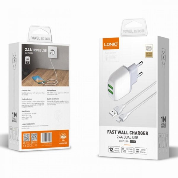 ldnio-chargeur-type-c-2usb-24a- CHARGEUR 2USB TYPE C 2.4A LDNIO A2219