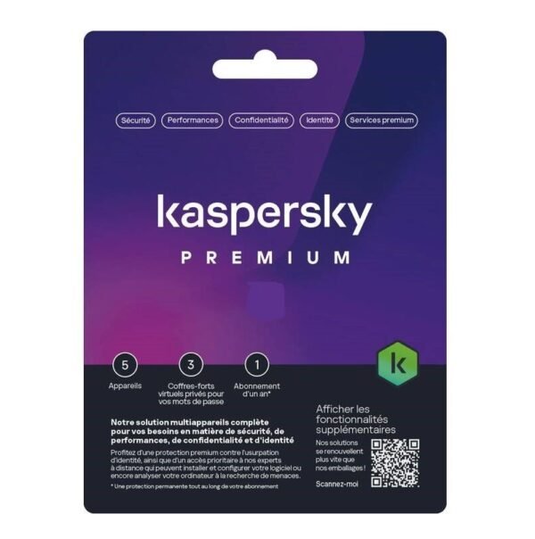 ebeaa5297b60e9564a388b23b2145ea96dec ANTI VIRUS KASPERSKY PREMIUM 5PCS 12 mois